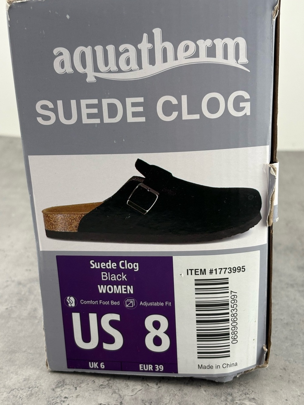 Aquatherm Ladies' Size 8 Suede Clog, Black, New In Box
